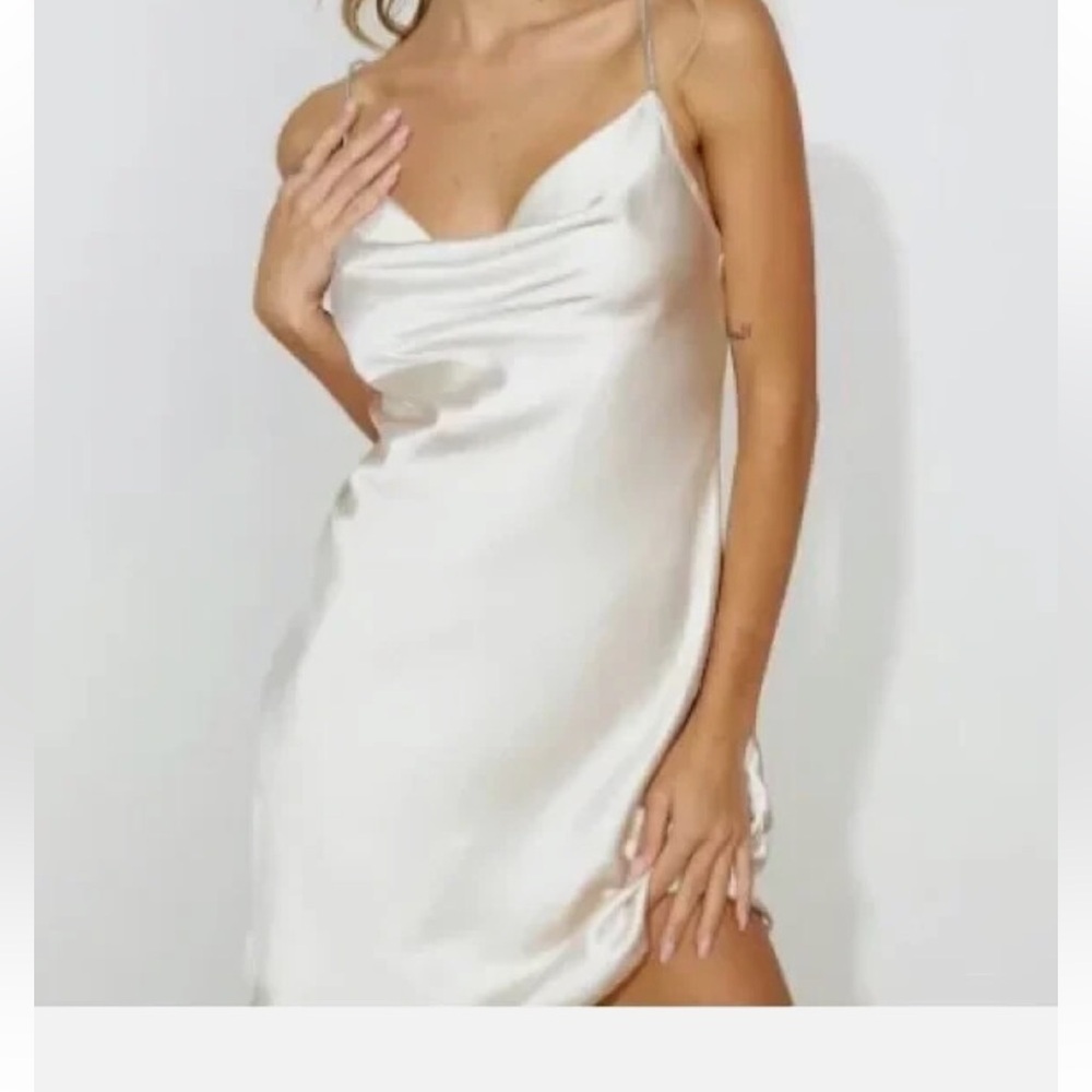 H&M Divided Satin Mini Slip Dress light blue Cowl Neck Backless Y2K Coquette L - Picture 1 of 11